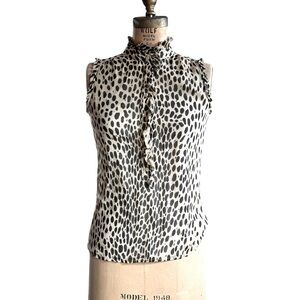 J Crew Sleeveless Silk Animal Print Top With Ruffle Neck, Sz 00
